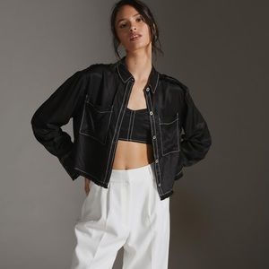 NWT Anthropologie Black Seamed Buttondown Top Size XL